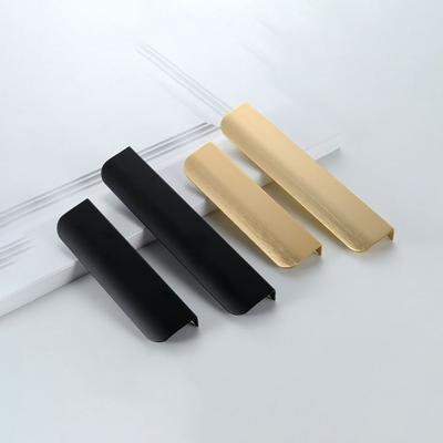 Space Aluminum Hidden Cabinet Handle Black/gold/grey Multiple Sizes Arc Door Handle Double Hole Easy To Install