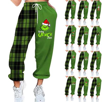 Damen Casual Fashion Weihnachtsdruck Lässige Jogginghose Elastische Taille Kordelzug Hose