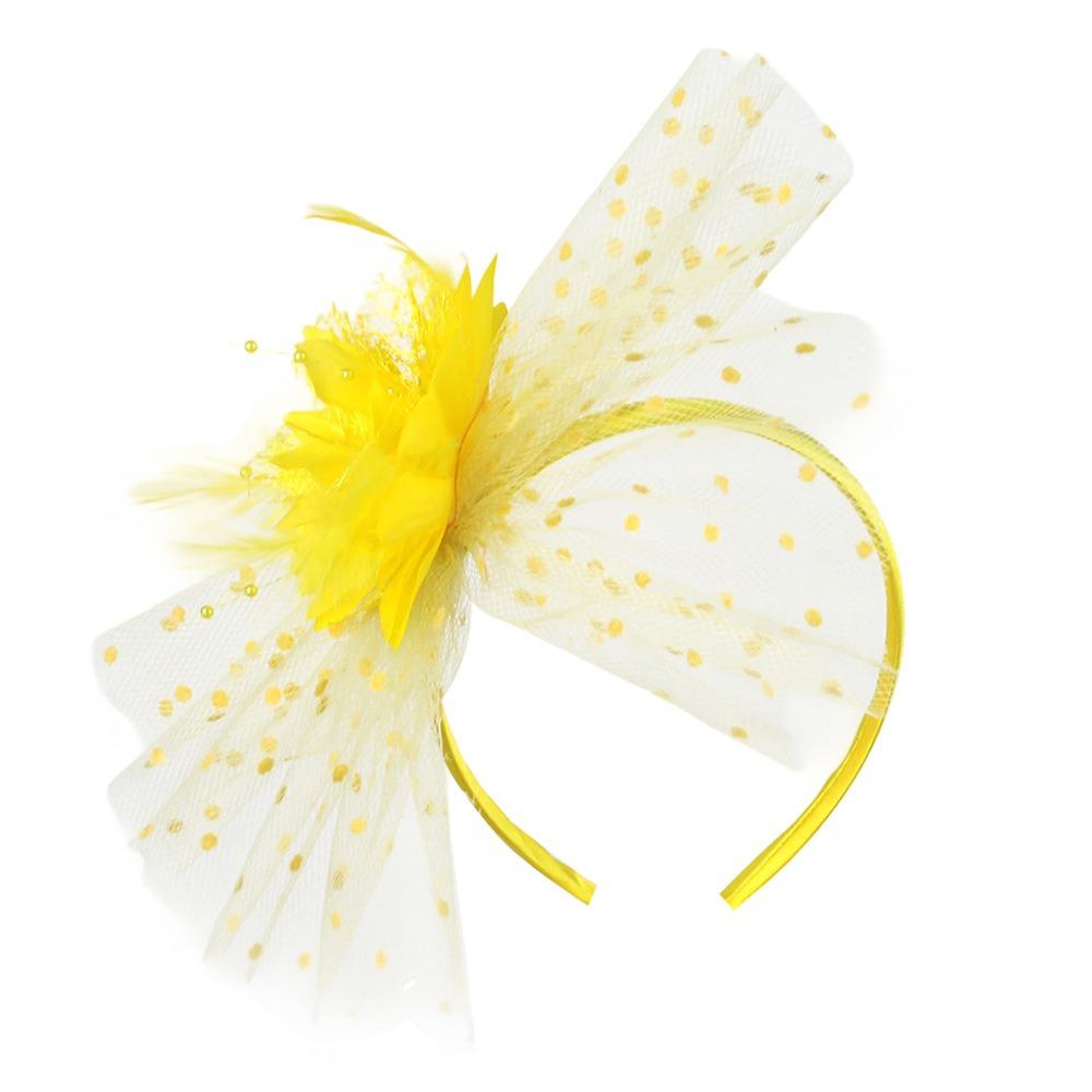 Elegant Mesh Flower Headband Exquisite Kentucky Hat Headpiece Masquerade Hair Band Lady жёлтый