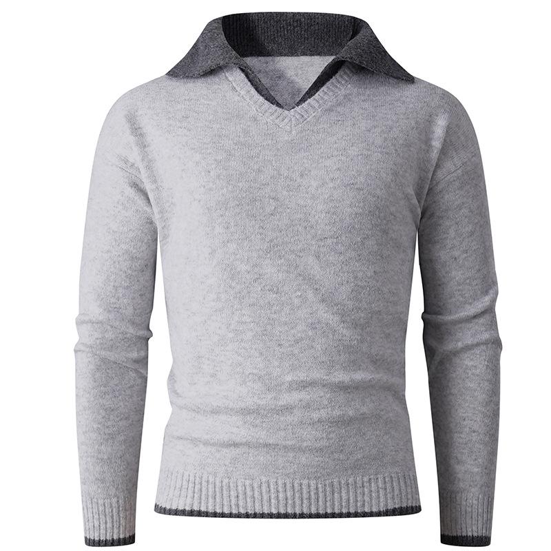 

Autumn And Winter Men S Simple Thickened Polo Neck Sweater Men S Casual Loose Knitted Sweater 3XL светло-серый