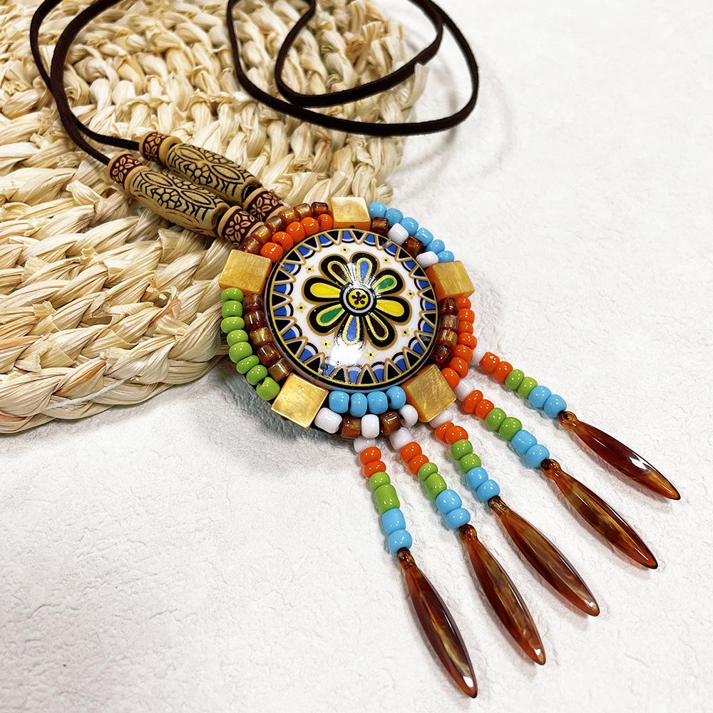 Ethnic Style Vintage Leather Necklace Long Fashion Bohemian Sweater Chain Fashion Clothing Accessories