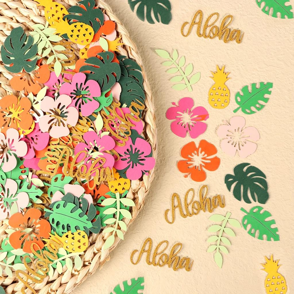 100pcs Hawaiian Table Confetti Luau Summer Birthday Party Decoration Supplies Tropical Flower Palm Leaf Paper Confetti DIY Gift