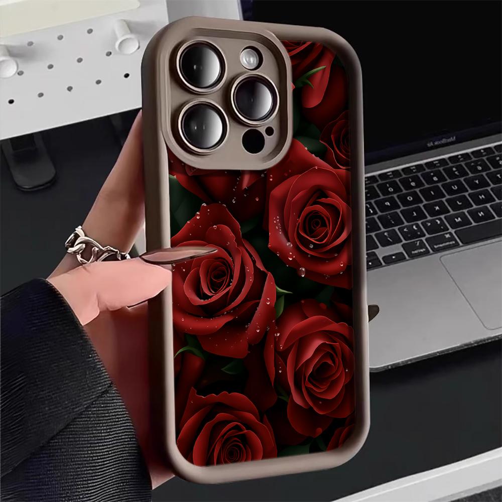 Romantic Red Rose Phone Case For iPhone 17 16 15 14 13 12 11 Pro Max For iPhone 16 15 14 7 8 Plus XS XR X Silicone Bumper Cover