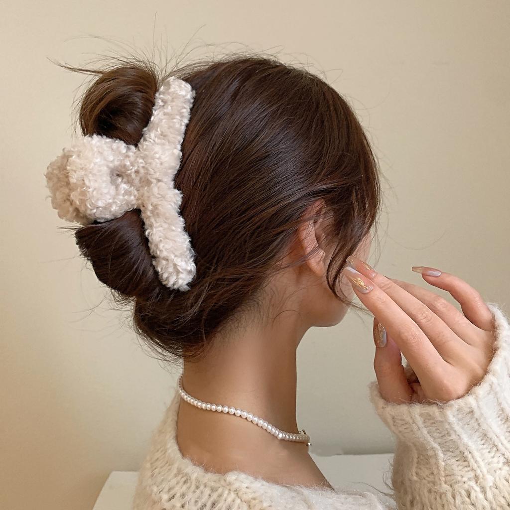 Teddy Hair Extra Large Grab Clip Back Head Temperament Shark Clip Internet Celebrity Cute Plush Headgear Hair Grab Hair Accessories