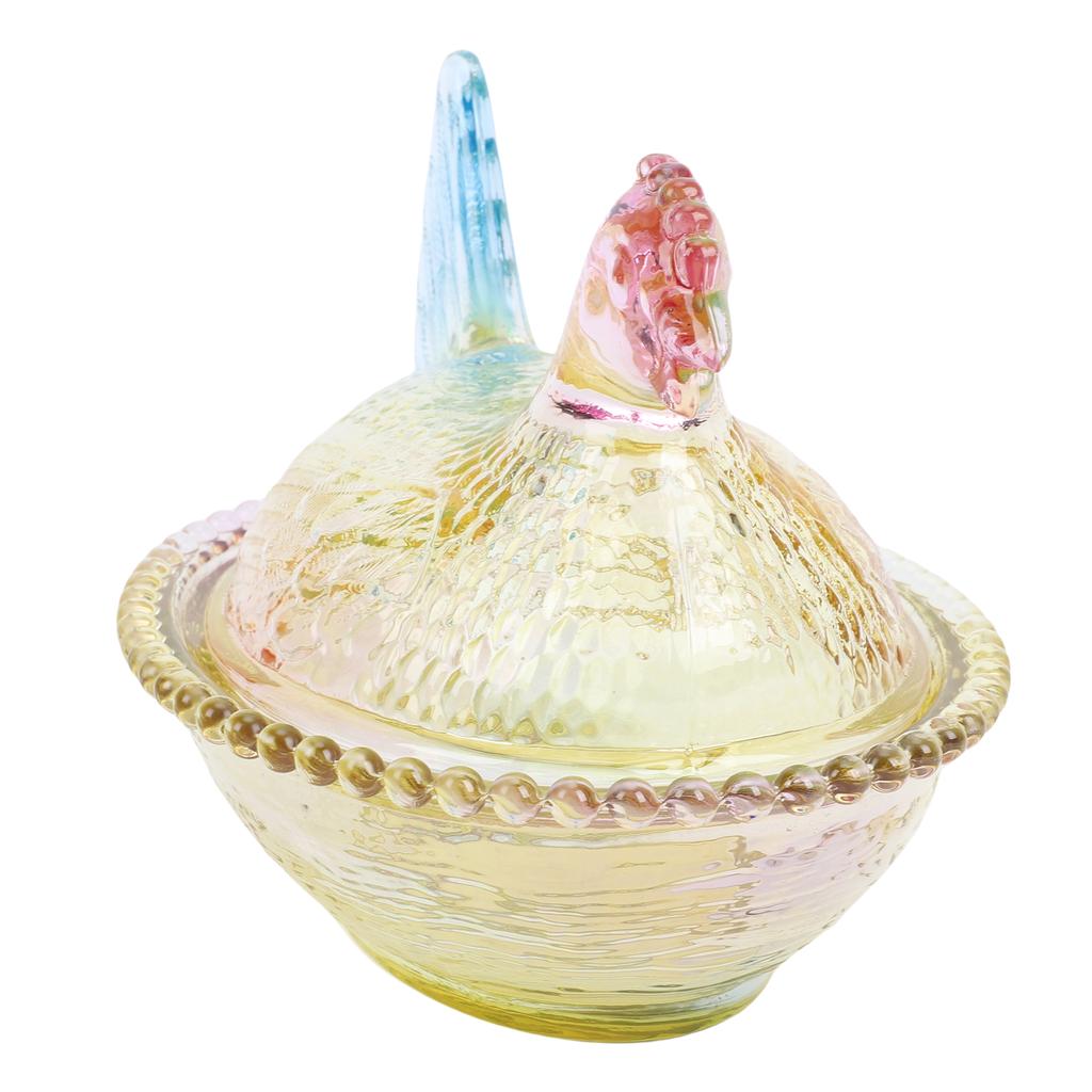 Szklane naczynie w kształcie kurczaka Vintage Cukiernica z pokrywką Wielokolorowa Na stół Talerz deserowy Miseczka na przekąski