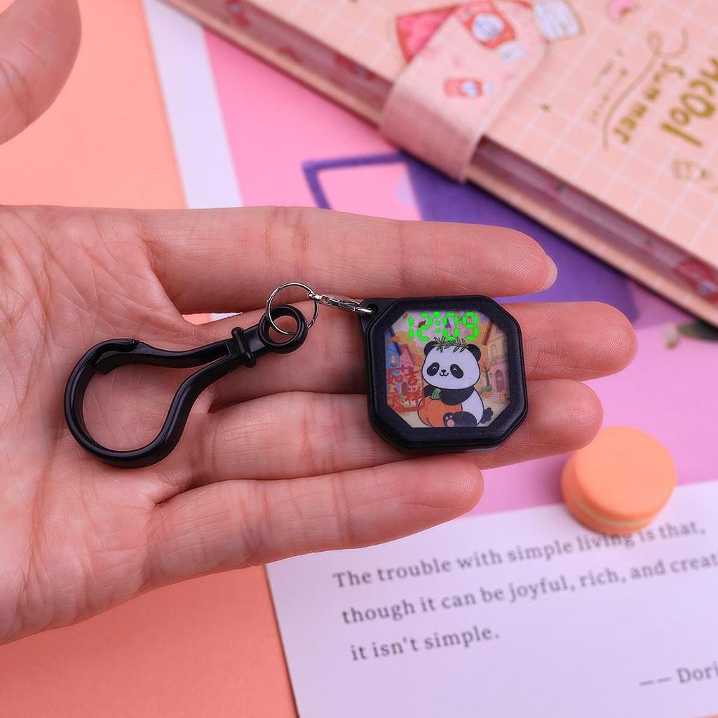 Mini LED Cartoon Cat Keychain Watch Pendant for Kids