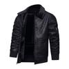 Men's Black Faux Leather Jacket Fur Collar Lined Warm Winter Bomber Coat