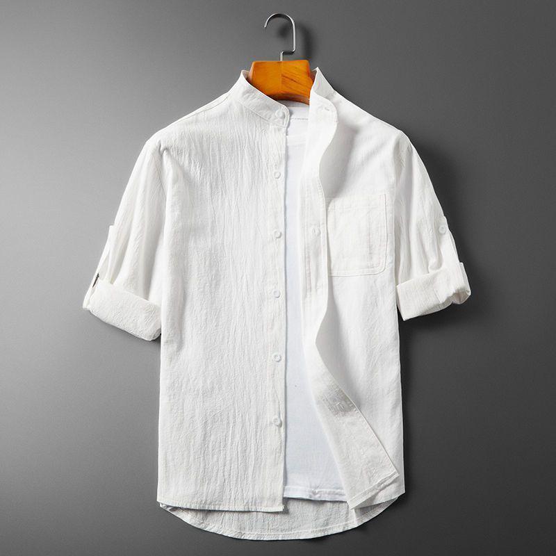 Men's Summer Three-Quarter Sleeve Linen Shirt - Loose Fit, Chinese Style, Cotton Blend Casual Top