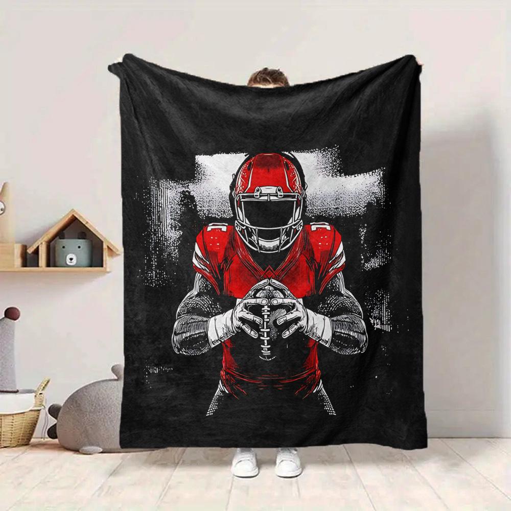 1pc Red Rugby Player Blanket, Lightweight Flannel Throw Blanket for Sofa, Bed, Travel, Camping, Living Room, Office, Couch, Chair, and Bed