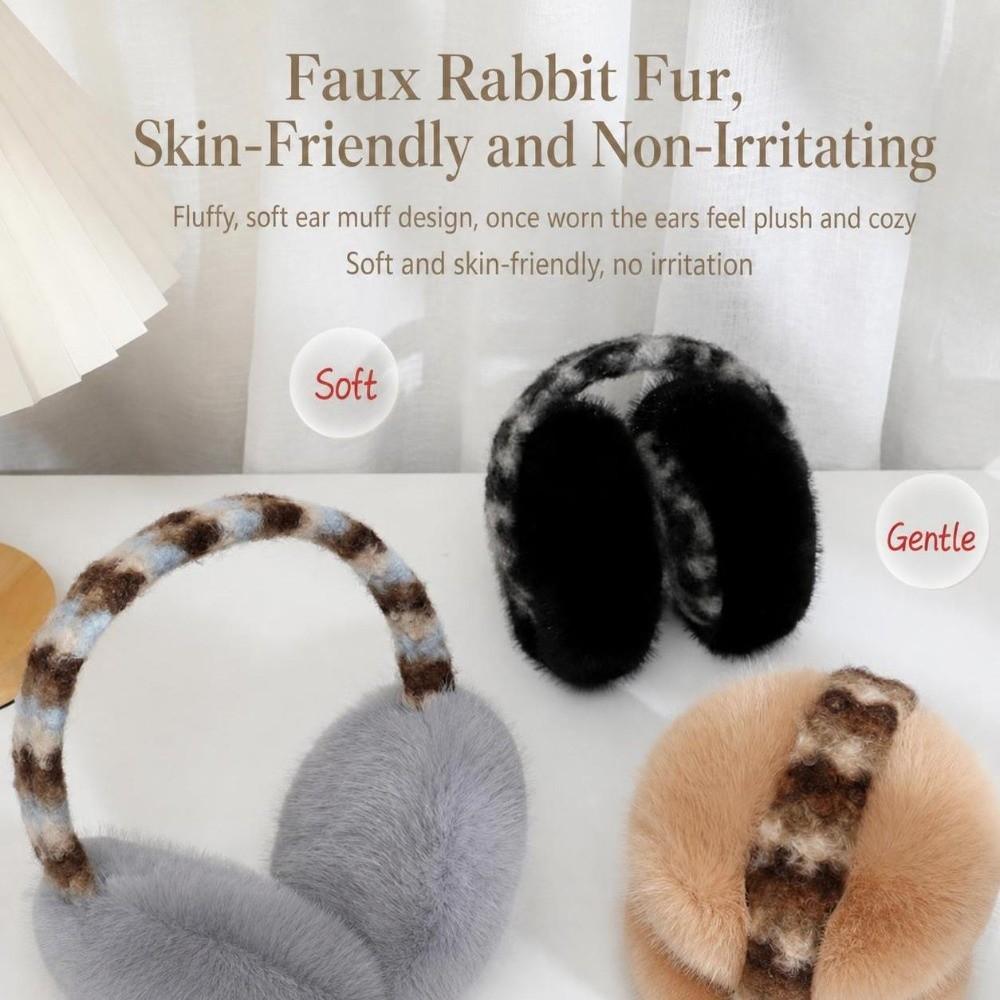 Windproof Foldable Ear Warmers Leopard Print Plush Ear Muffs  Cold Weather Protection
