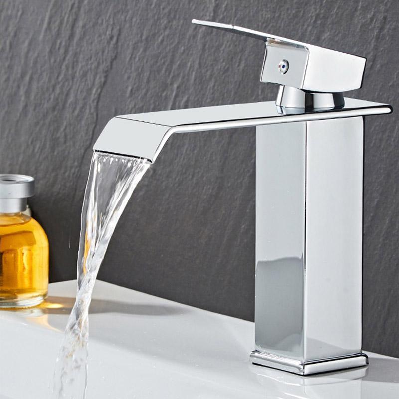 Waterfall Stainless Steel Hot and Cold Water Faucet Above Counter Basin Bathroom Splash-proof Basin Faucet