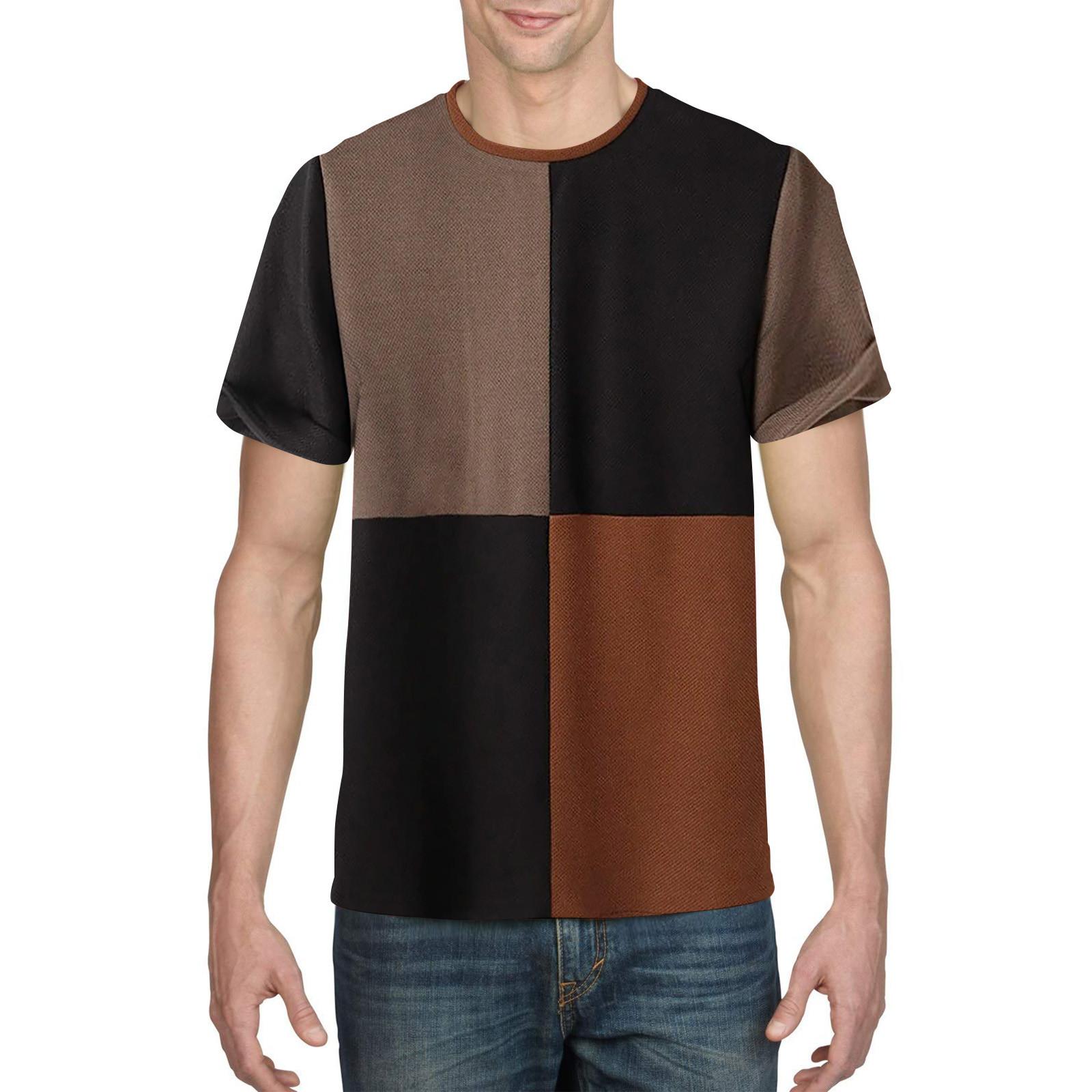 

Мужские повседневные футболки с цветными блоками и круглым вырезом, летние повседневные футболки с круглым вырезом XXL коричневый