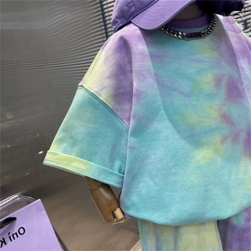 Dziecięcy Letni Kolorowy Zestaw T-Shirt z Krótkim Rękawem - Modny, Streetowy Styl dla Modnej Młodzieży
