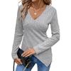 Herbst V-Ausschnitt Einfarbig Langärmlig Rippstrick Gebürstet V-Ausschnitt Damen Bluse Tops