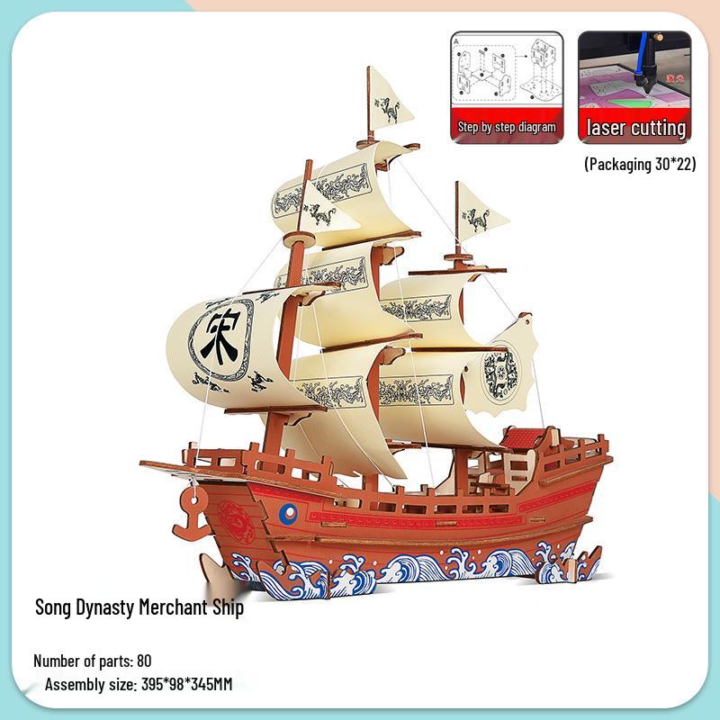 

3D Wooden Boat DIY Assembly Model - Educational Handmade Puzzle for Kids