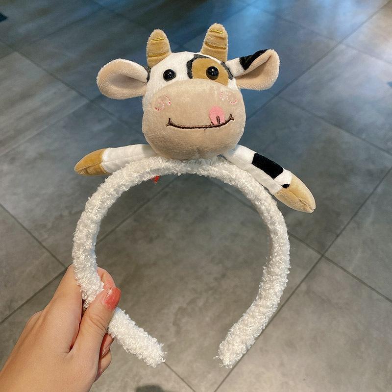 Niedliches Cartoon Plüsch Kuh Ohren Stirnband mit Glocken Schleife Lolita Haarreif Kawaii Tier Party Cosplay Kopfschmuck