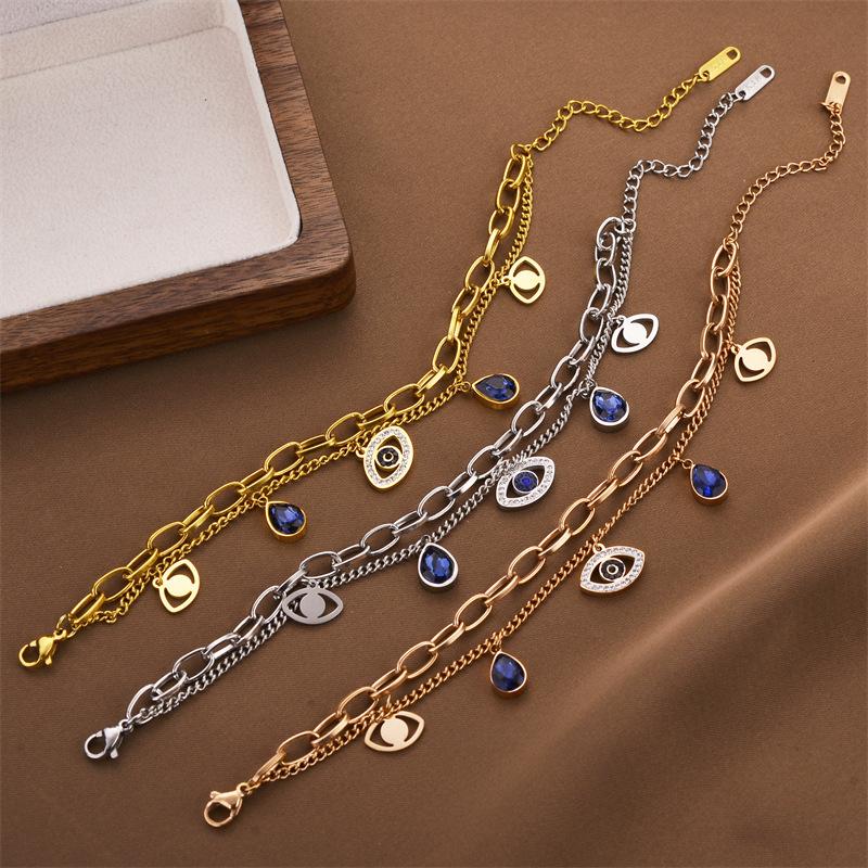 Fashionable Double-Layer Titanium Steel Bracelet with Eyeball Design Colorfast Women's Jewelry Stylish And Elegant