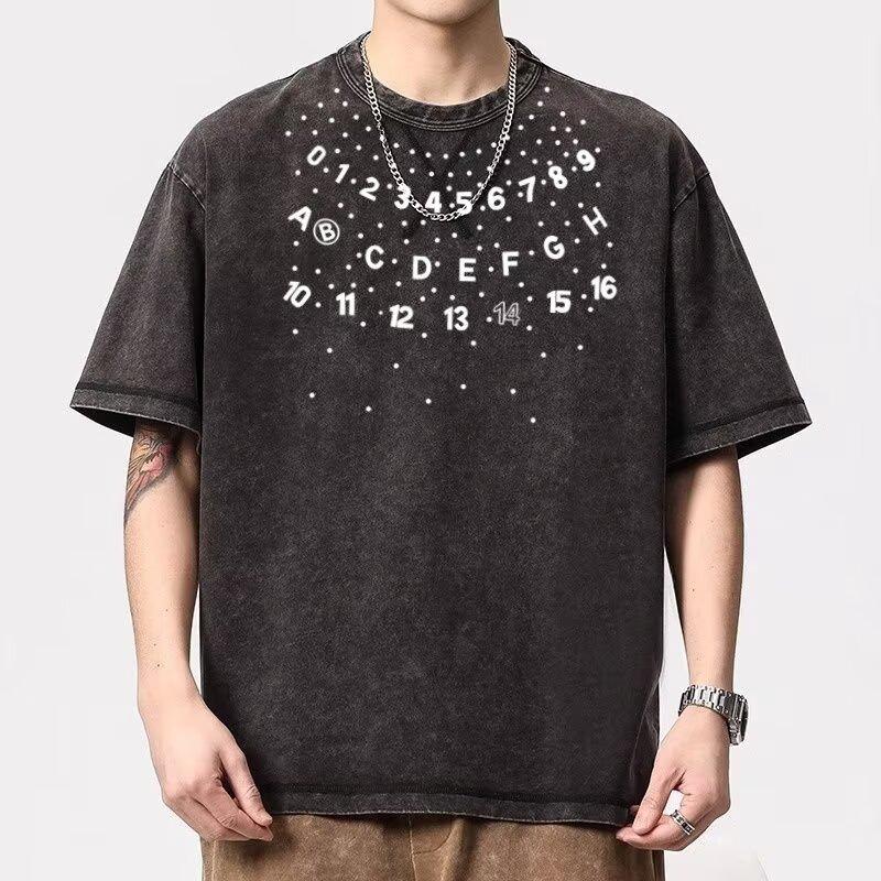 

Trendy Brand Summer Men S Cross Decoration Starry Sky Hot Diamond Round Neck Short Sleeved T-Shirt Fashionable Youth Versatile T-Shirt 5XL сірий колір