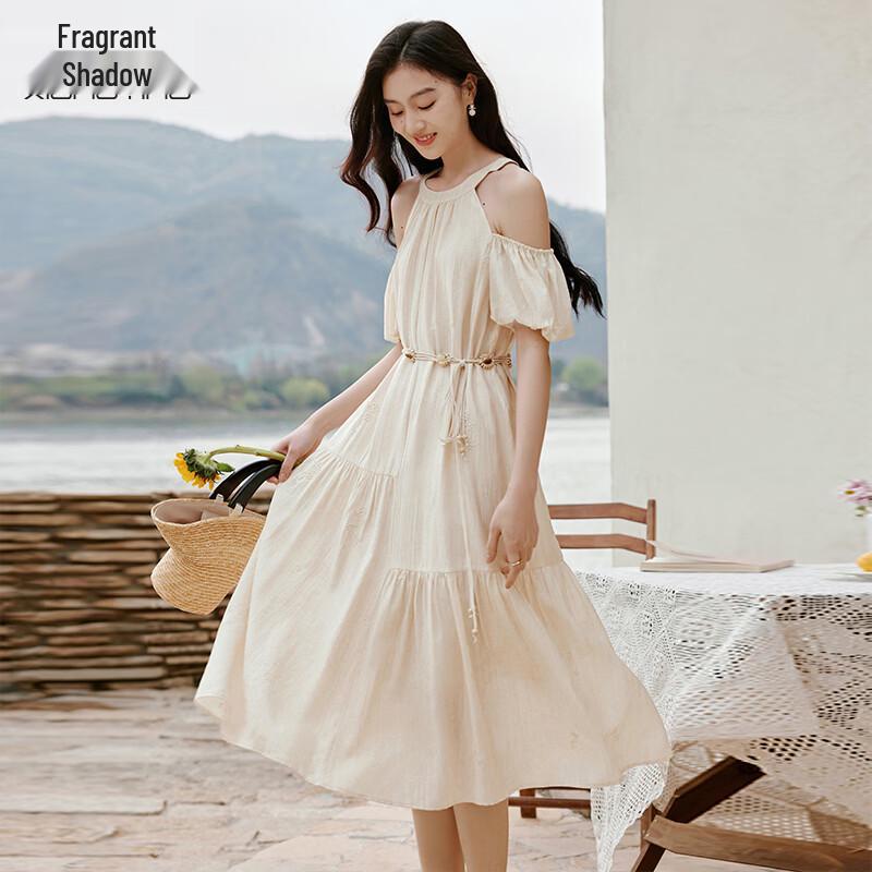 Xiangying Women s Halter Off-Shoulder Puff Sleeve Dress L