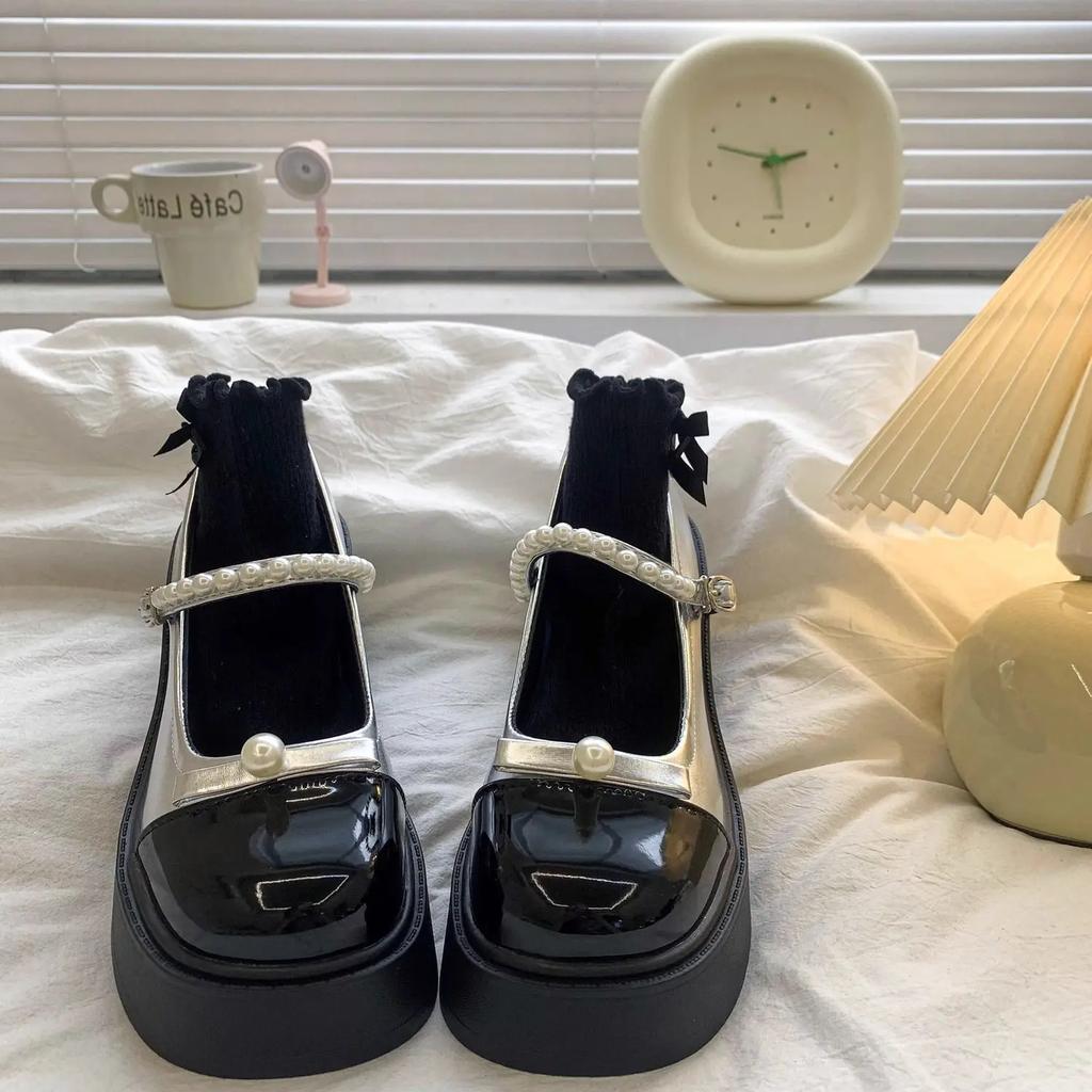 Fashion Cute Gothic Pearl High Heels Women's Shoes Japanese Style Lolita Mary Jane Round Toe Ladies Pumps Kawaii on Heeled Wholesale Y2k