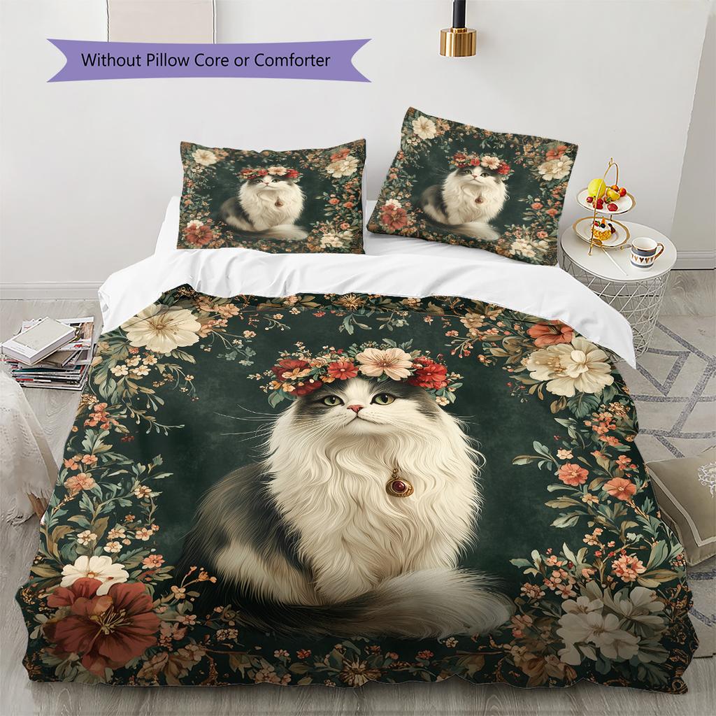Vintage floral wreath animal Pattern Bedding Quilt Set Quilt Cover Pillowcase Home Decoration Gift (1 * duvet cover + 2 * pillowcase, without core)