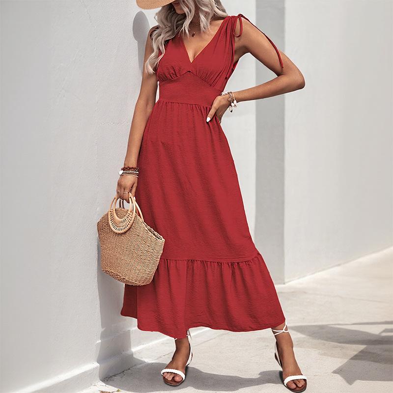 

Летнее элегантное праздничное женское платье с открытой спиной S красный