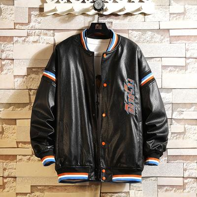 Winter Single Hong Kong Style Thickened Jacket Casual Cotton Baseball Collar Leather Jacket Youth Embroidered Thickened Men's Jacket