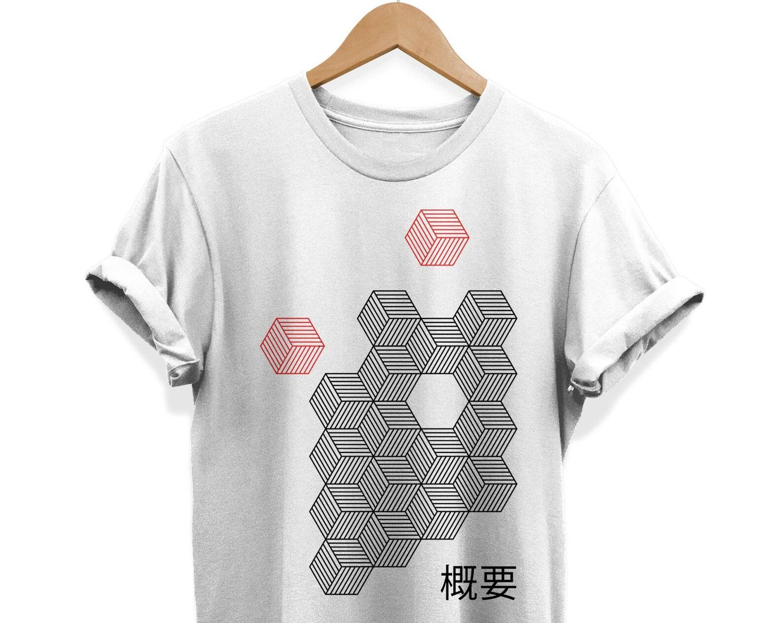 Abstract Japanese T-Shirt: Geometric Artsy Streetwear M