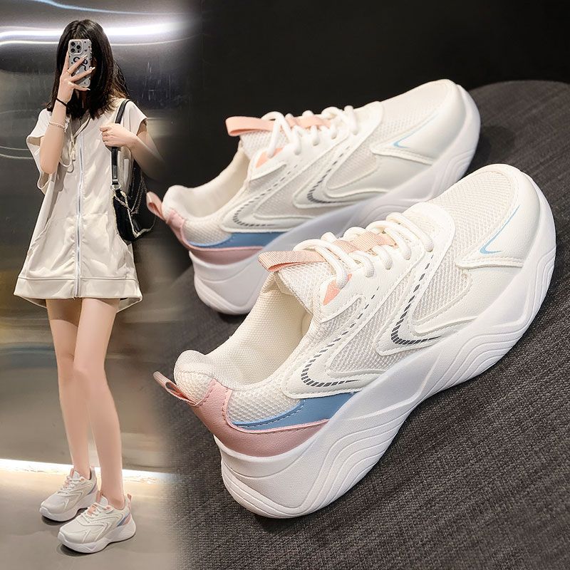 Popular sports shoes women's 2025 new summer fashion lightweight shock-absorbing running shoes breathable soft-soled white dad shoes