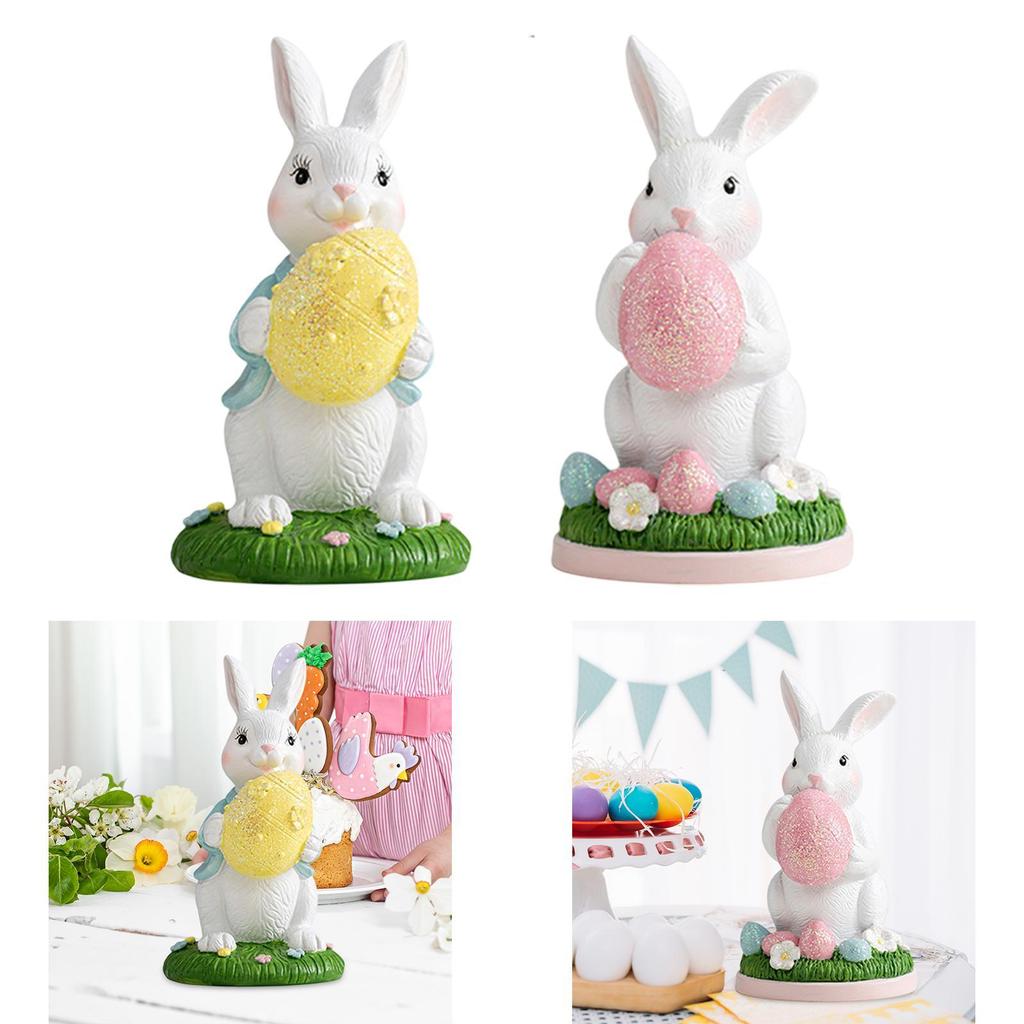 Easter Bunny Statue Collectible Creative Holiday Decor Cute Resin Ornament Rabbit Sculpture for Party Indoor Desk Table Walkway