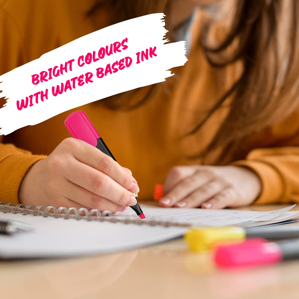 CELLO Highlighter Pack Of 1 X 5 Multicolor Chisel Tip Fluorescent Ink Markers For Office School Study Notes And Documents