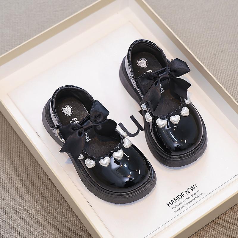 Girls Bow Princess Shoes Children's Performance Black Leather Shoes 2025 Spring and Autumn Girls Love Mary Jane Single Shoes Tide