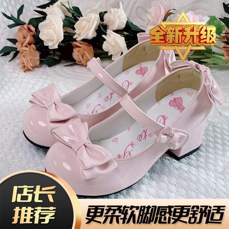 Super fairy temperament sweet thick heel small leather shoes women's summer new round head cute bow lo shoes Mary Jane