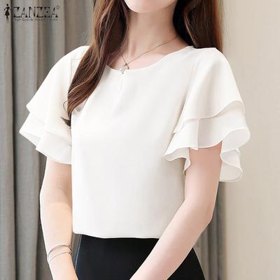Women Casual O-neck Loose Short Sleeve Blouse