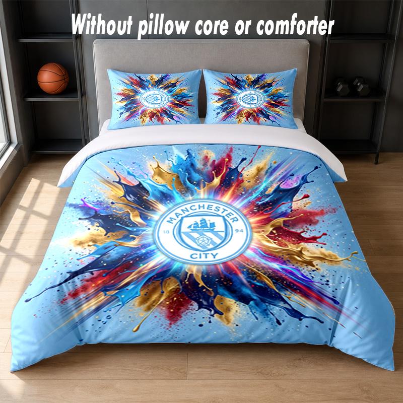 Set Biancheria da Letto Manchester City Design 1 Copripiumino + 2 Federe Morbido Traspirante Biancheria da Letto per la Casa