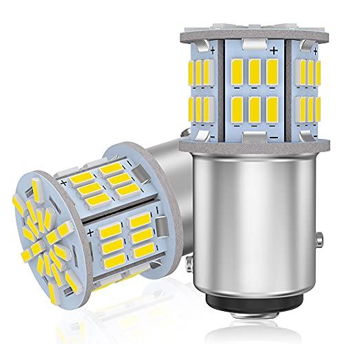 12V-24V Car S25 Double Bulb White BAY15D P21/5W LED Bulb Universal Ultra High Brightness 54 SMD Tail Light/Brake Light 6000-6500K (Set of 2, Whit