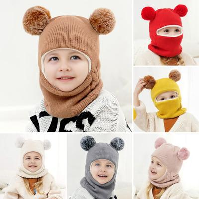 Children Hat Dual Fur Ball Decor Kids Winter Hat Breathable Thermal Cap