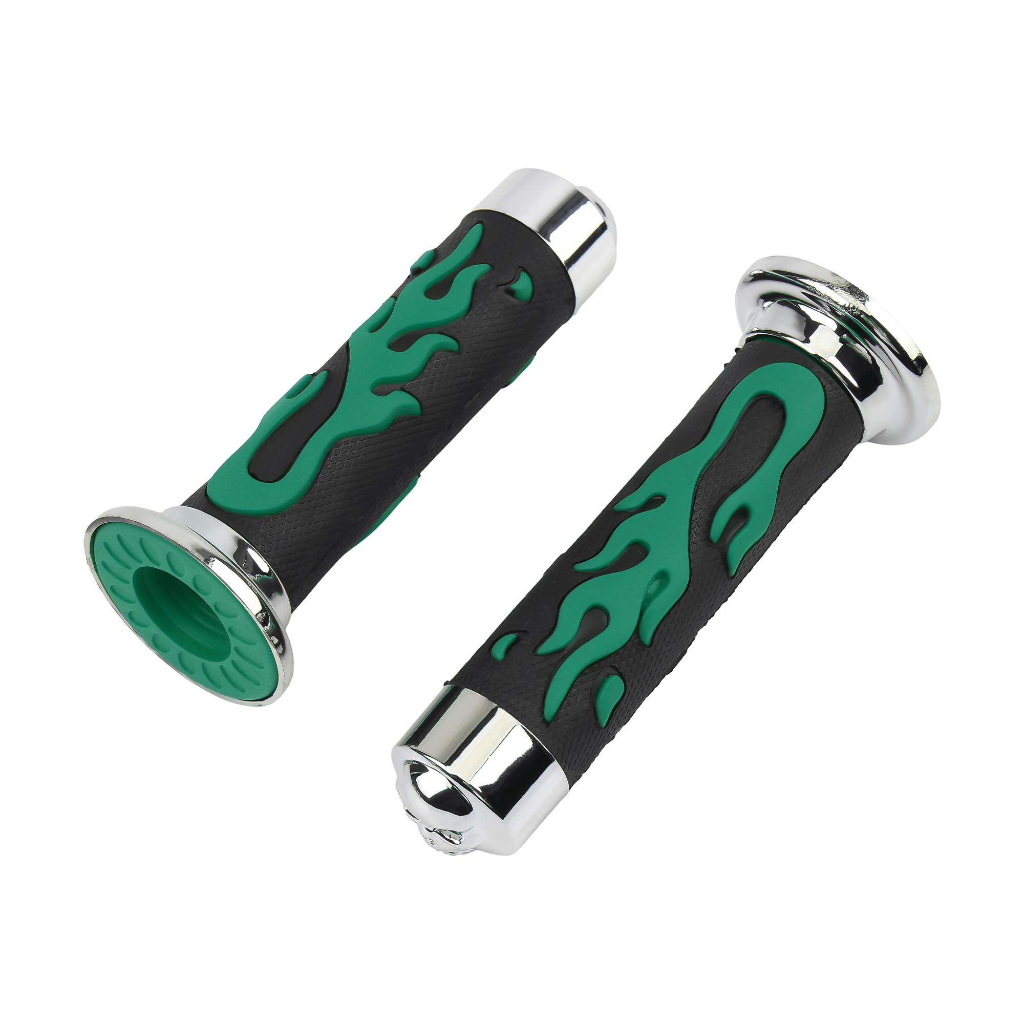 7/8  22mm Motorcycle Handlebar Retro Flaming Skull Throttle Twist Grips For Harley Honda Yamaha Suzuki Cafe Racer Modification армия зеленый