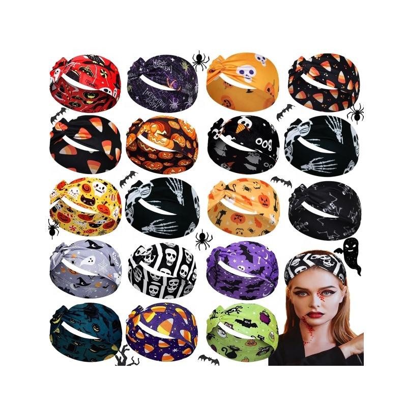 Elastic Non Slip Halloween Headbands Hair Accessories Bulk Pumpkin Pattern Halloween Hairband for Women Girl