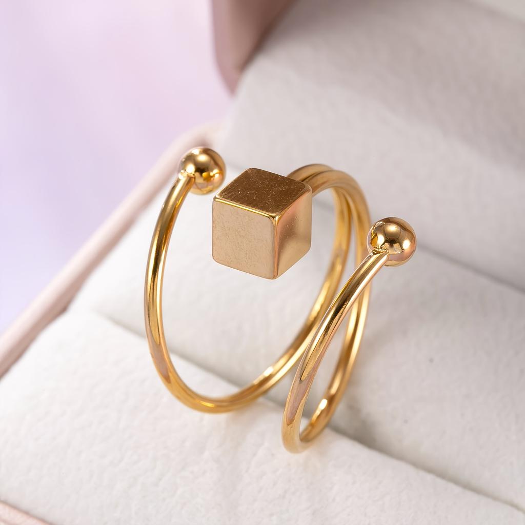 1pc of Square Open Geometric Curved Single Ring, Retro Elegant Style Suitable for Women'S Daily Wear, Parties, Vacations Or Gifts