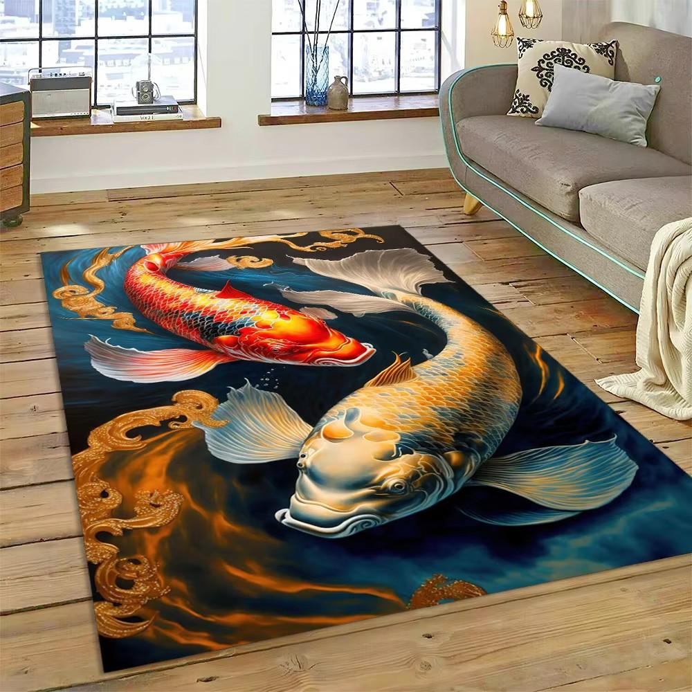 Alfombra de dibujos animados de peces Yin Yang naturalizados con carpa Koi para el hogar, sala de estar, dormitorio, sofá, felpudo decorativo, alfombra para área infantil, alfombra antideslizante
