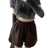 Women's Black Woolen High-Waisted Wide-Leg Shorts - 2025 Autumn/Winter Collection