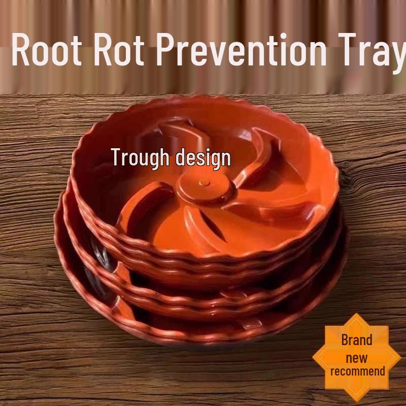 Anti-Root Rot Grooved Plastic Pot Tray with Thick Wavy Edge