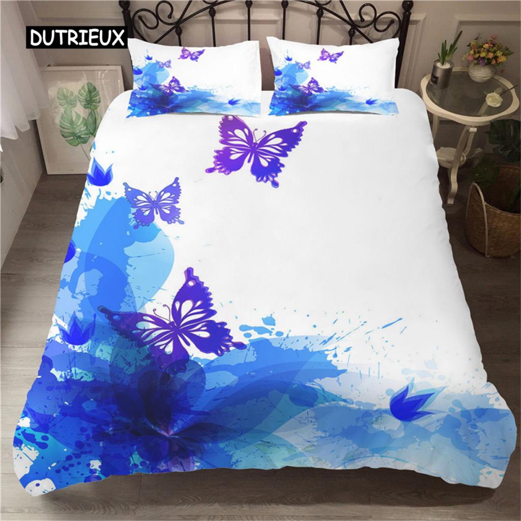 Butterfly Duvet Cover Set Twin Size Colorful Flying Butterfly Pattern Bedding Set for Kid Breathable Soft Microfiber Quilt Cover