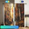 2pcs Birch Forest Oil Painting Printed Curtain for Home Decor - Rod Pocket Window Treatment for Bedroom, Office, Kitchen
