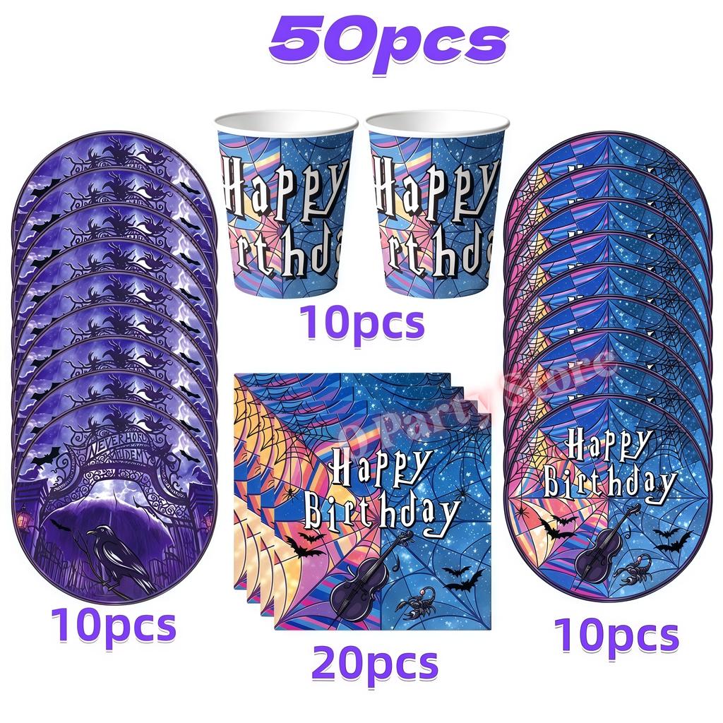 Birthday Party Decorations Supplies Kit Balloons Cups Plates Backdrop Banner Addams Theme Birthday Cake Decor Kids Favor Gifts
