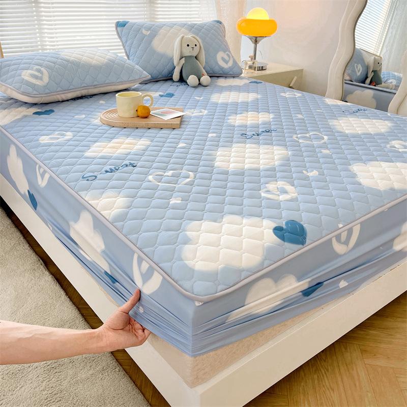 Maternal and Baby Grade Cotton Padded Bed Sheet, Skin Friendly Matte Print, Thickened Simmons Mattress, All Inclusive Protective Cover