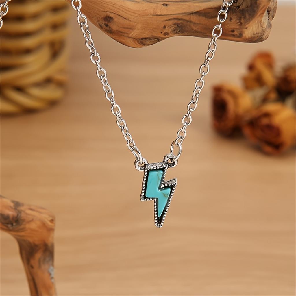 Unique Minimalist Style Turquoise Lightning Pendant Necklace Creative Jewelry Accessory Perfect Gift for Women