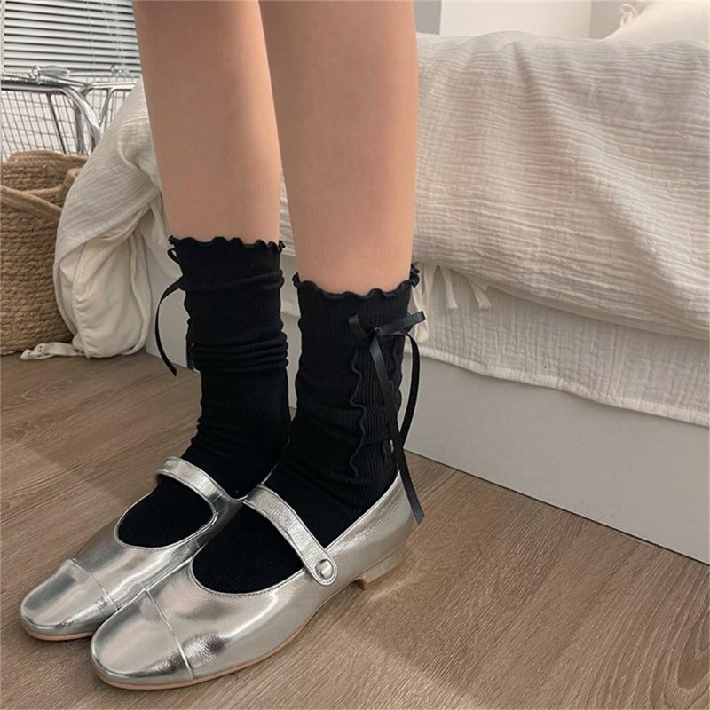 Bowknot Boot Socks Sweet Ruffled Crew Socks Japanese Cute Middle Tube Socks