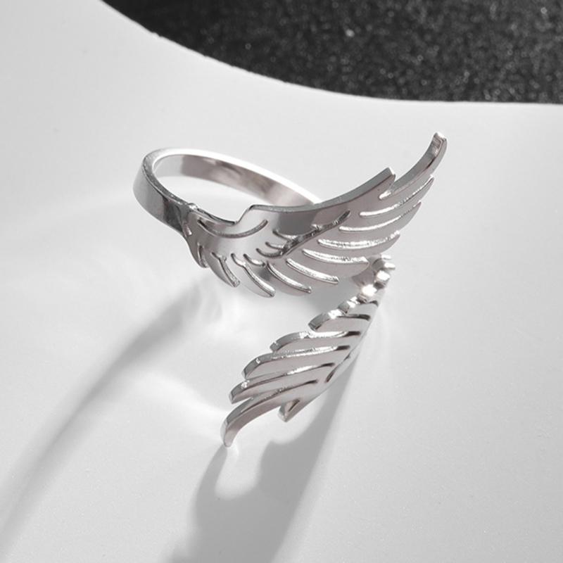 Adjustable Dating Rings Wing Shape Opening Rings Vintage Finger Jewelry Stainless Steel Texture for Party and Daily Wear